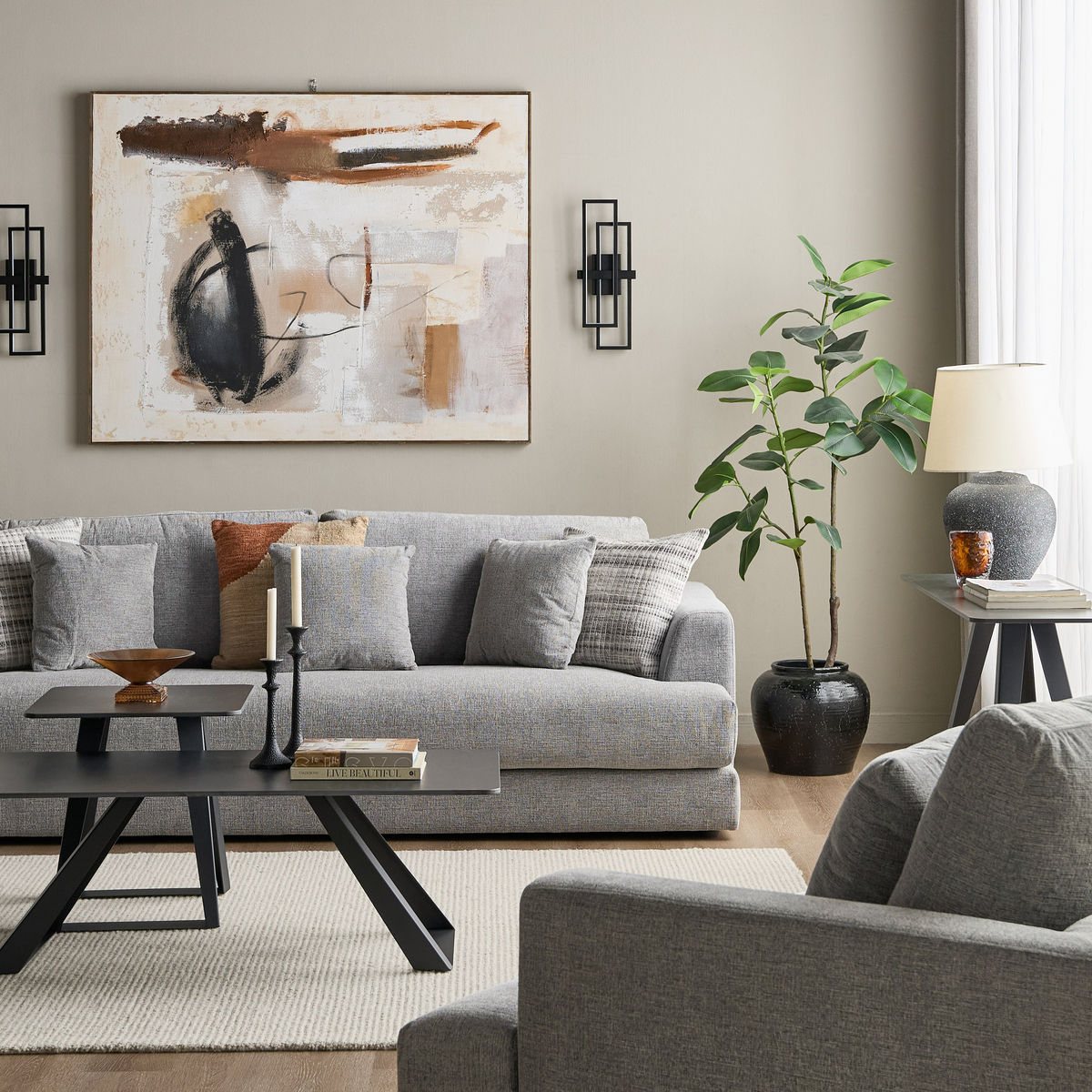 كنبة 3 مقاعد قماش – 3 Seater Fabric Sofa-7